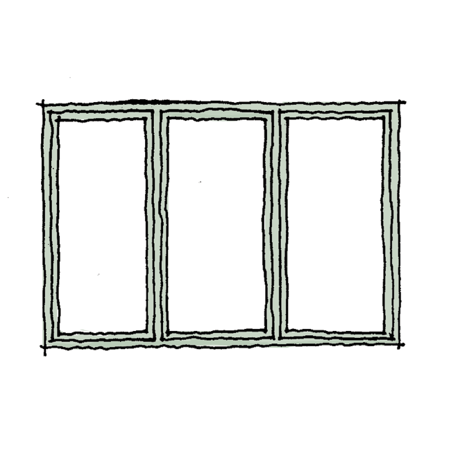 Skiss fönsterbåge med tre fönster